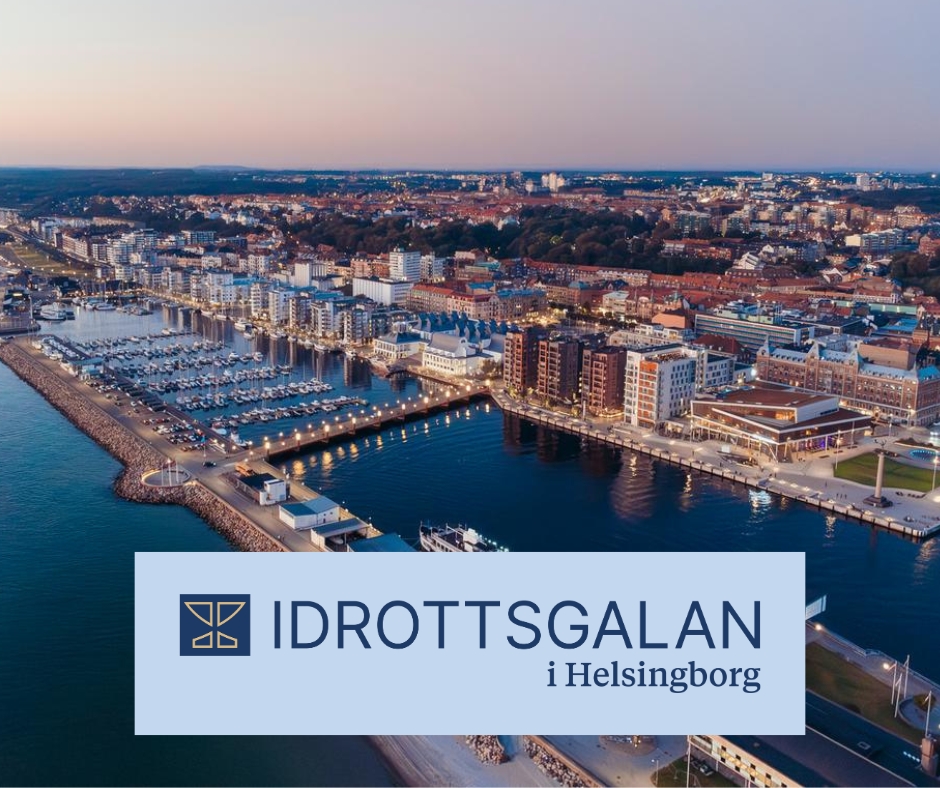 Loggan för Idrottsgalan och Helsingborg från ovan
